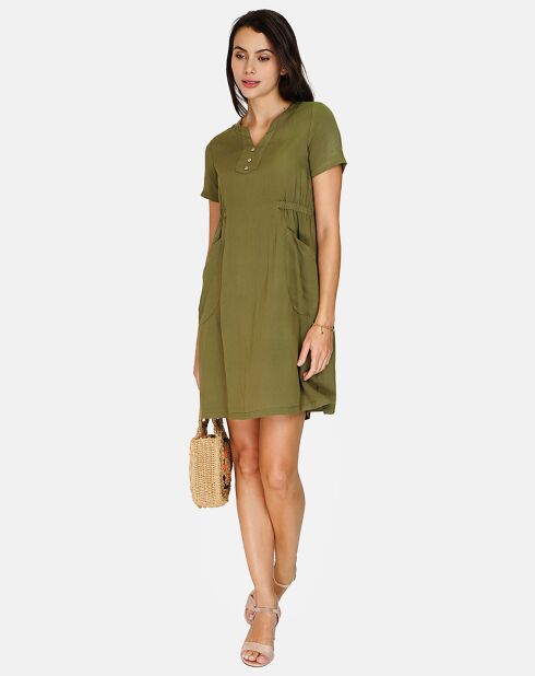 Robe en Lin & Coton Rose kaki claire