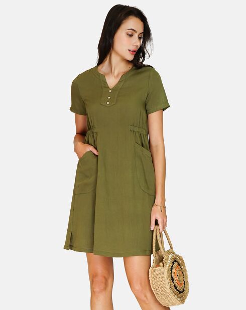 Robe en Lin & Coton Rose kaki claire