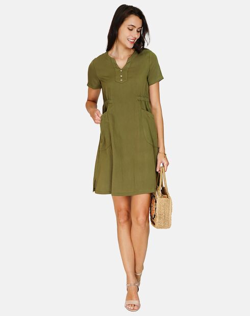 Robe en Lin & Coton Rose kaki claire