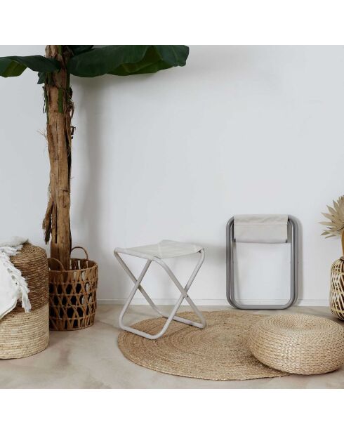 Tabouret pliant terre inconnue beige/blanc - 38x38x30 cm