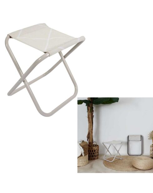 Tabouret pliant terre inconnue beige/blanc - 38x38x30 cm