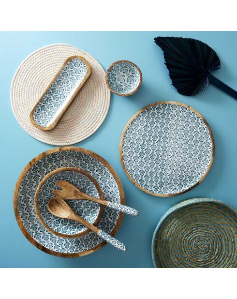 Service à salade manguier bleu - 22.5x5 cm