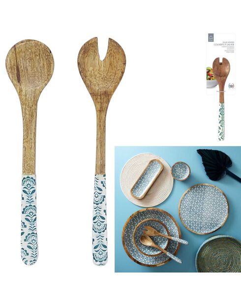 Service à salade manguier bleu - 22.5x5 cm