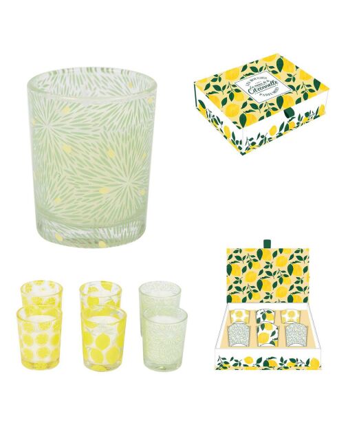 Coffret 6 bougies parfumées citronnelle - 1 mèche 11h