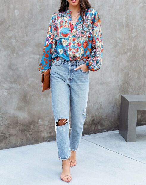 Blouse Fariha bleu/floral