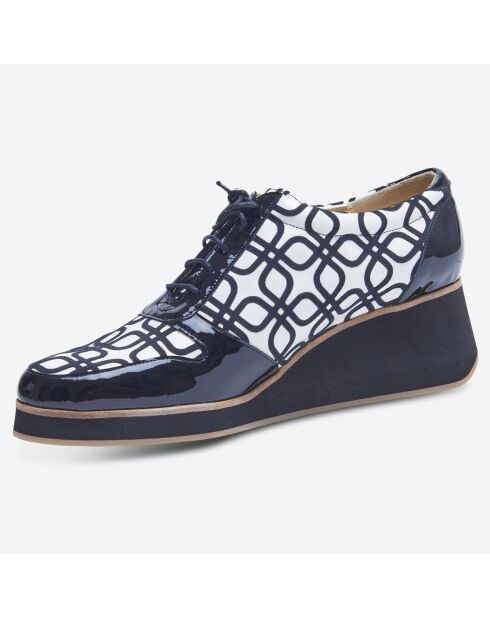 Richelieus compensées en Cuir & Textile Versus bleu marine/blanc - Talon 5 cm