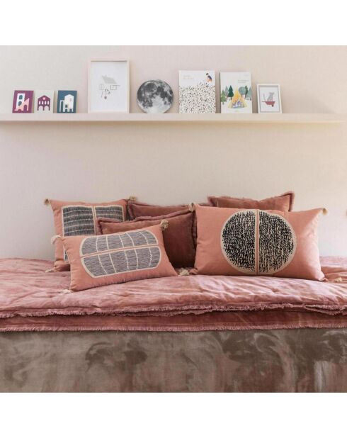 Coussin Brodé Yael bois de rose - 45x45 cm