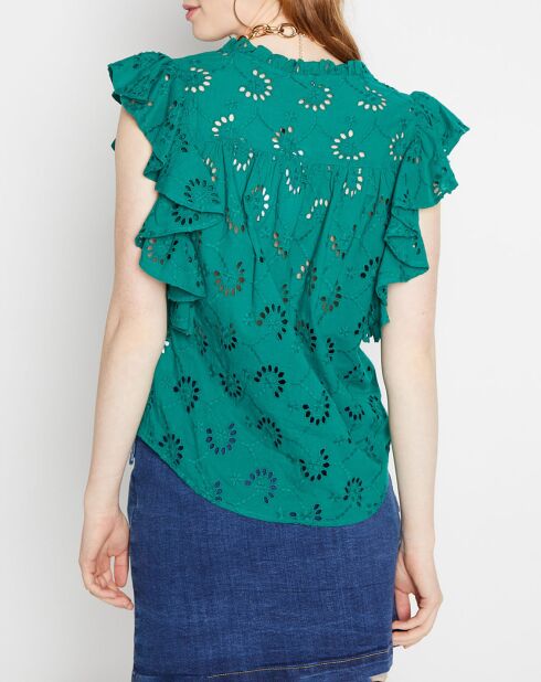 Cordelia opengewerkte groene top met knopen