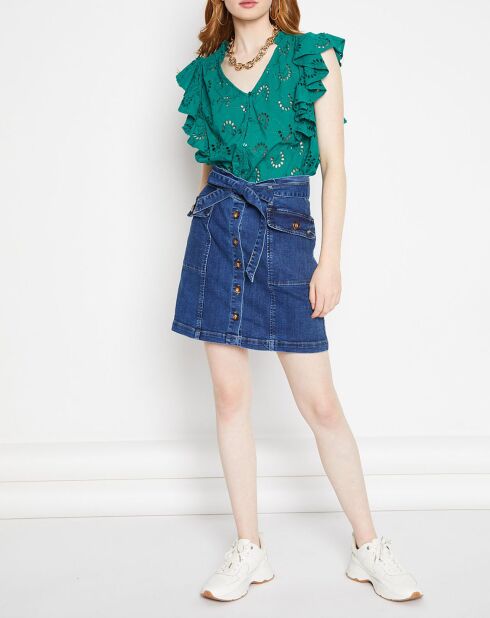 Cordelia opengewerkte groene top met knopen