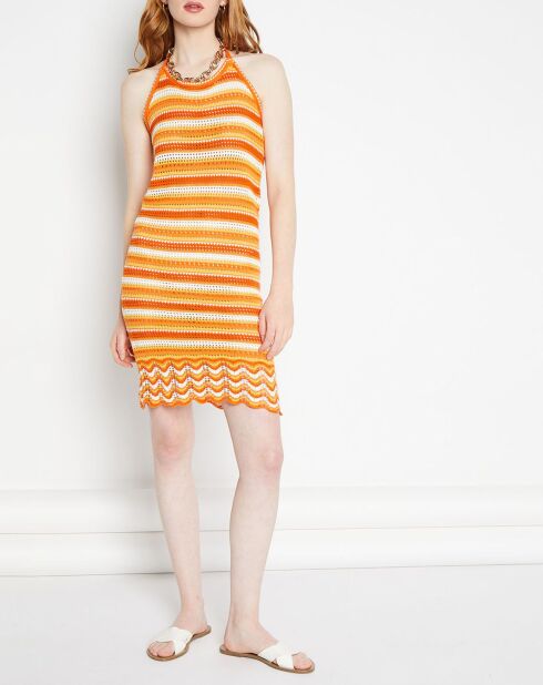 Orangefarbenes Strickkleid Elara mit Lochmuster
