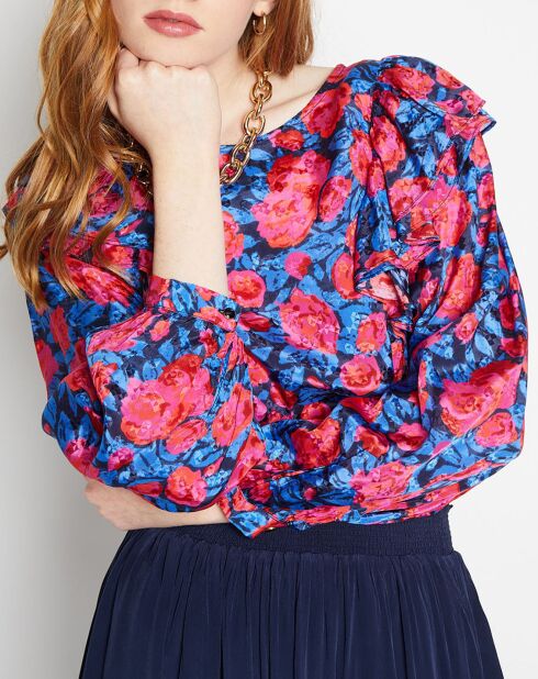 Blouse satinée Lexa rose/bleu