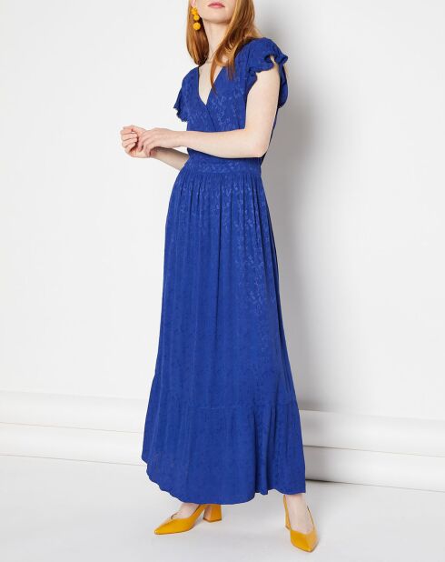 Robe longue Yvora broderies ton sur ton bleue