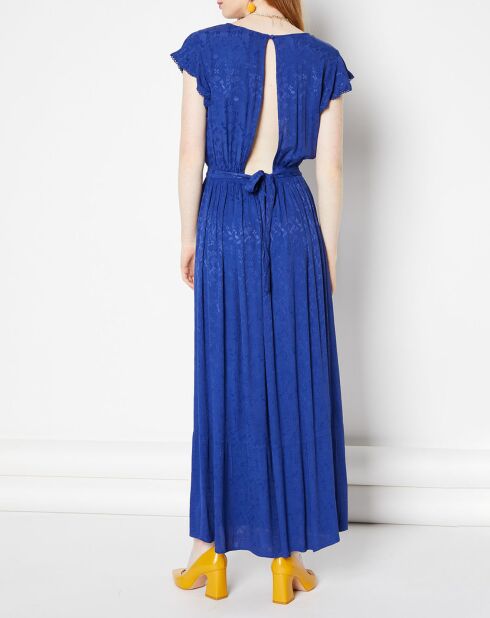 Robe longue Yvora broderies ton sur ton bleue