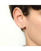 Orecchino singolo mini fiori in oro giallo e zirconio