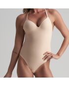 Beiger Tanga-Body mit tiefem Rückenausschnitt