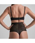 Schwarzer Tanga mit Spitzenkontrolle und hoher Taille