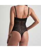 Zwarte bodysuit met open buste en kantcontrole
