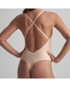 Body sexy con escote en la espalda, color beige