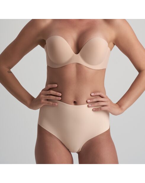 String met middelhoge taille die diep in de rug valt in beige