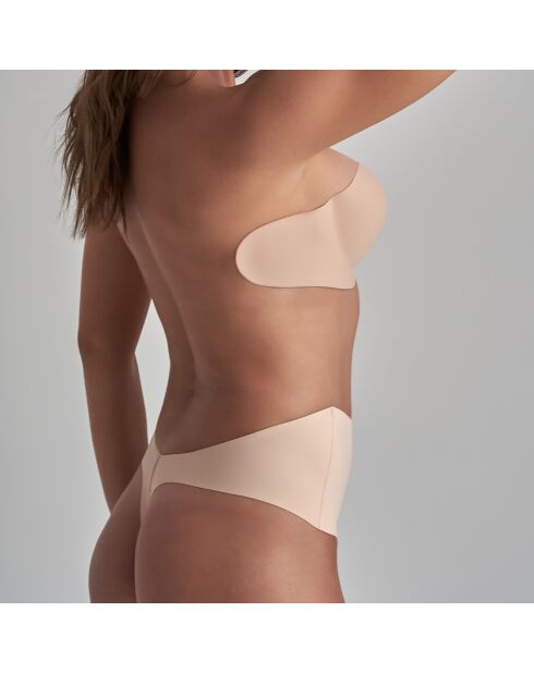 String met middelhoge taille die diep in de rug valt in beige