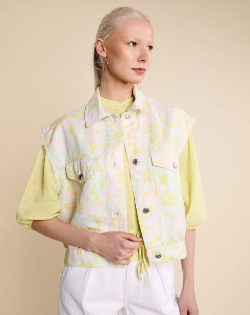 Giacca senza maniche oversize Paulette in cotone e lino camouflage multicolor