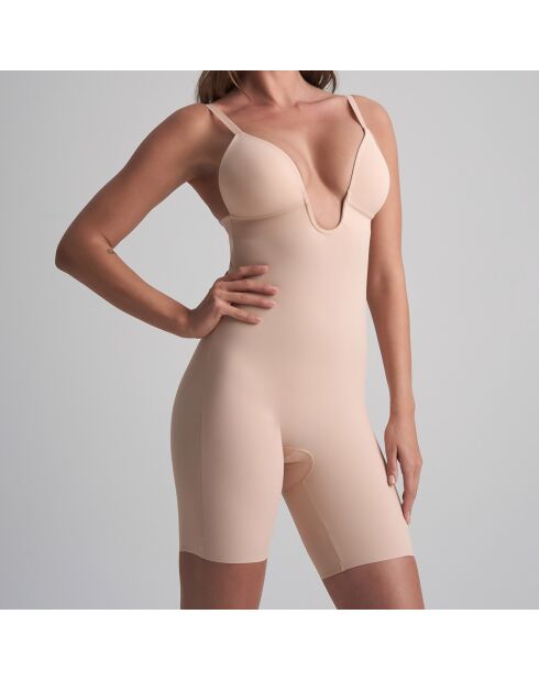 Figurbetonter Body in tiefem V-Beige