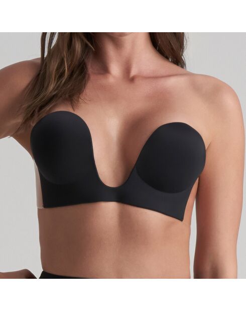 Zwarte naadloze zelfklevende bh met U-hals