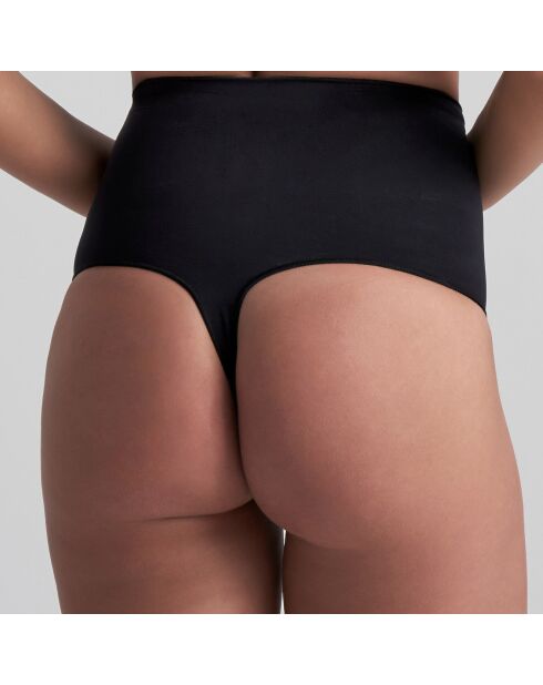 Zwarte, zacht aanvoelende string met hoge taille en hoge taille