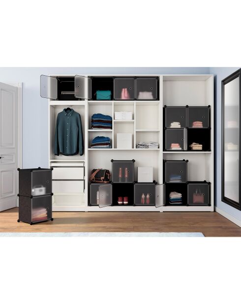 Armoire de rangement multifonction 16 cubes blanc/noir - 124x31x124 cm