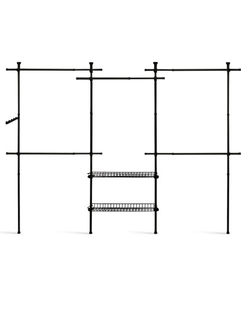 Penderie télescopique double avec rangements intégrés noire - 305x35x278 cm