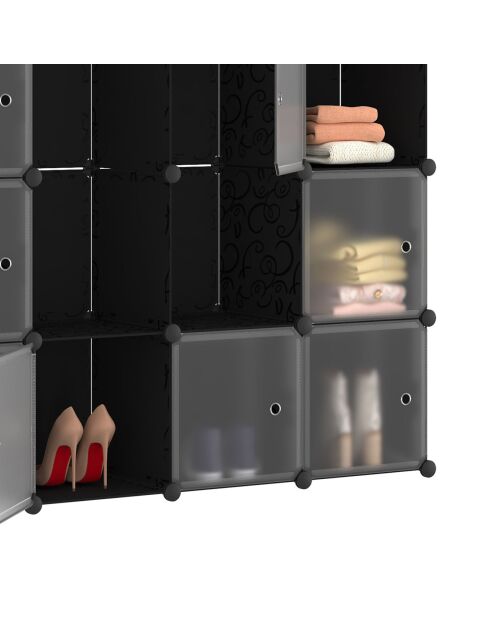 Armoire de rangement multifonction 12 cubes blanc/noir - 143x36x178 cm