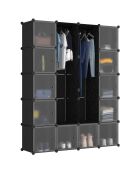 Armoire de rangement multifonction 12 cubes blanc/noir - 143x36x178 cm