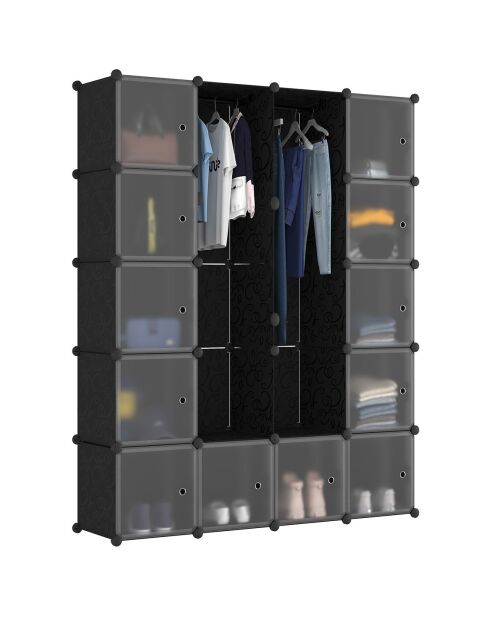 Armoire de rangement multifonction 12 cubes blanc/noir - 143x36x178 cm