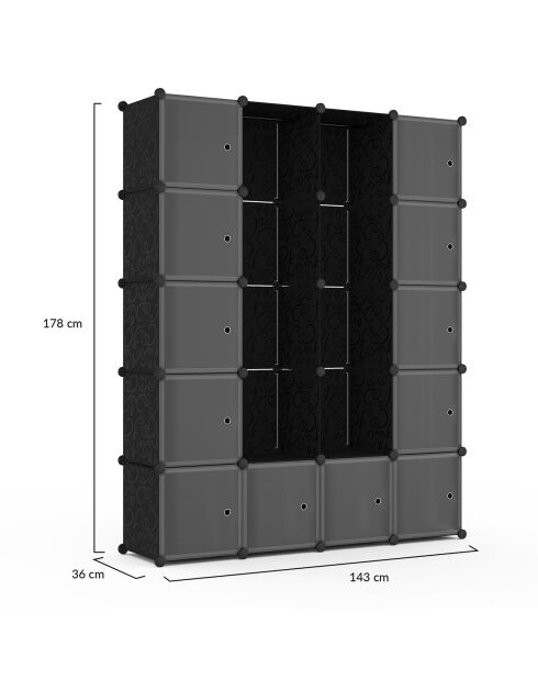 Armoire de rangement multifonction 12 cubes blanc/noir - 143x36x178 cm