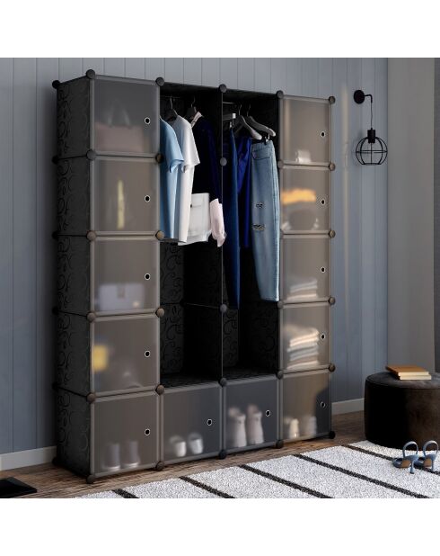 Armoire de rangement multifonction 12 cubes blanc/noir - 143x36x178 cm