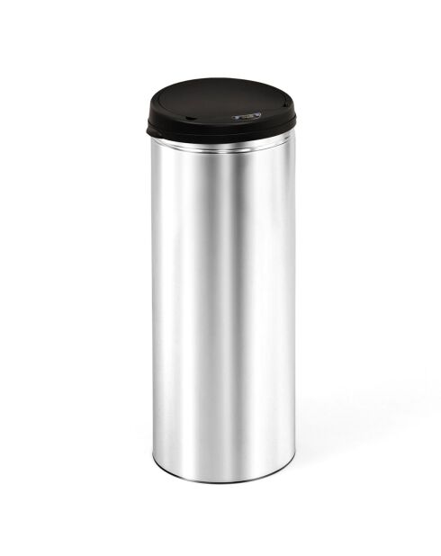 Poubelle automatique ronde 50L noir/métal - 31.5x81.5 cm