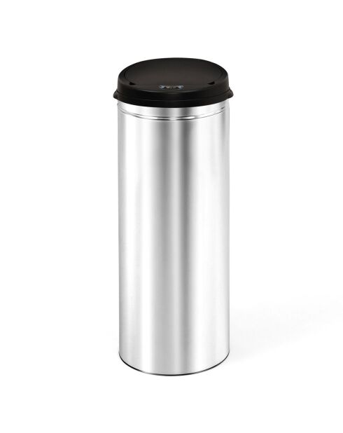 Poubelle automatique ronde 50L noir/métal - 31.5x81.5 cm