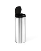 Poubelle automatique ronde 50L noir/métal - 31.5x81.5 cm