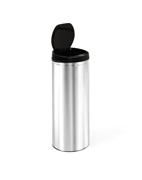 Poubelle automatique ronde 50L noir/métal - 31.5x81.5 cm
