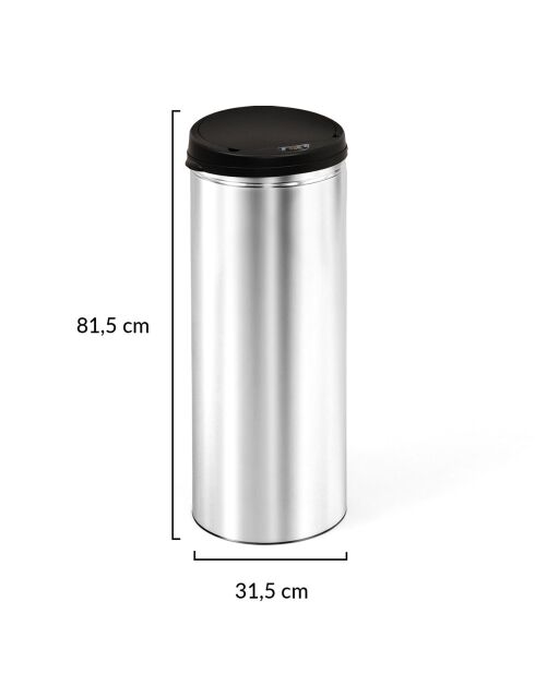 Poubelle automatique ronde 50L noir/métal - 31.5x81.5 cm