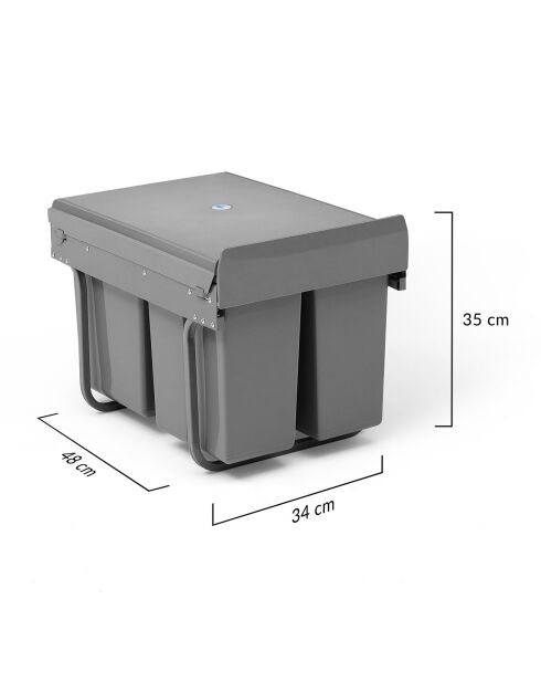 Poubelle tiroir 3 compartiments spéciale tri 31L grise - 34x48x35 cm