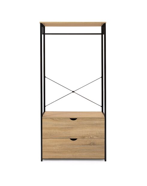 Dressing Memphis avec penderie et double tiroirs bois/noir - 80x40x167 cm