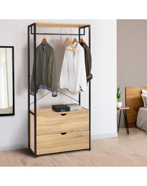 Vestidor Memphis con armario y cajones dobles madera/negro - 80x40x167 cm