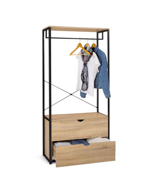 Vestidor Memphis con armario y cajones dobles madera/negro - 80x40x167 cm
