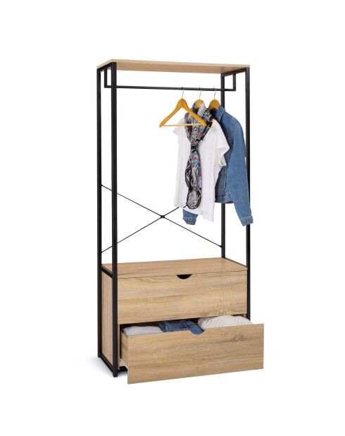 Dressing Memphis avec penderie et double tiroirs bois/noir - 80x40x167 cm