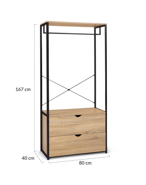 Vestidor Memphis con armario y cajones dobles madera/negro - 80x40x167 cm