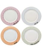 Coffret 4 assiettes plates en Porcelaine Slogan multicolore -  D.26.5 cm