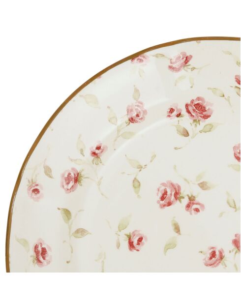 6 Assiettes plates Rose rose/doré  - D.26 cm