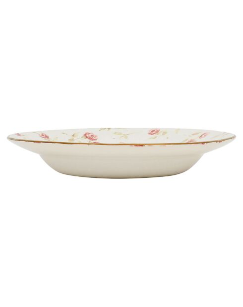6 Assiettes creuses Rose rose/doré  - D.23 cm