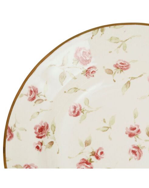 6 Assiettes creuses Rose rose/doré  - D.23 cm
